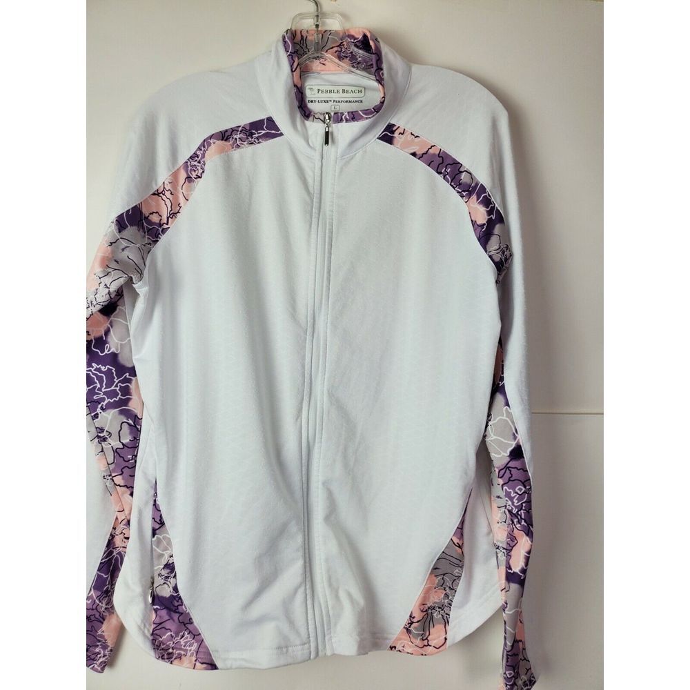 Pebble‎ Beach Womens Full Zip Dry Luxe Golf Jacket White Purple Size L